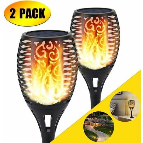 Rose-Lumière solaire de torche, lumière de flamme Effet Lampe Décoration de scintillement de 96 LED Flames allume les allées de jardin/cour extérieure Scintillement Réaliste, IP65 Imperméable(2Pack)