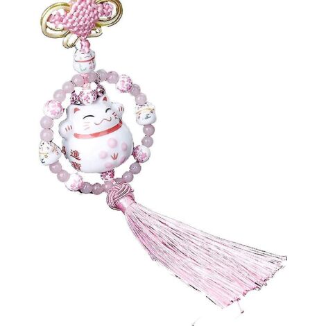 (rose) Ornement En Cramique De Chat Porte-bonheur Mignon, Pendentif De Rtroviseur De Voiture, Pendentif Dcoratif De Rtroviseur Intrieur De Voiture