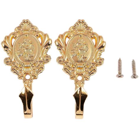 Rose Pattern Alloy Drapery Tieback Hooks 2Pcs (Gold)--