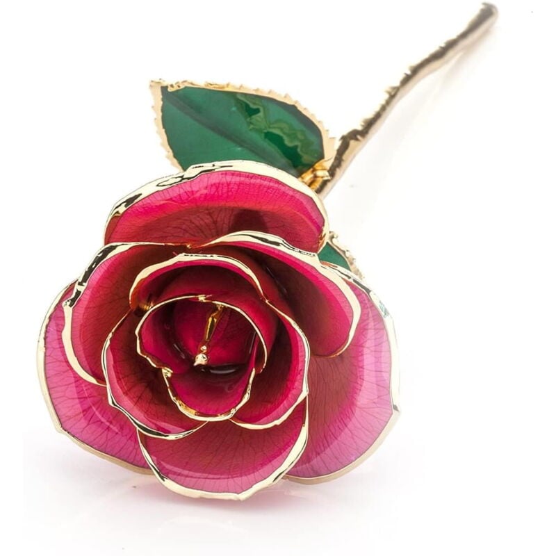 Feiyue - Rose plaquée or 24 carats, véritable rose préservée à jamais