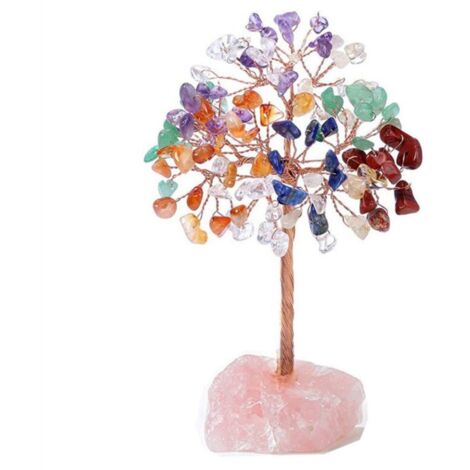 Rose quartz crystal tree, artificial and healing stone tree C