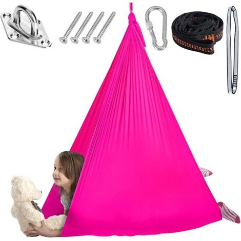 Rose rouge 280&150 cm Hamac élastique pour enfants, suspension d'intérieur, yoga pour adultes, chaise suspendue d'extérieur élargie, balançoire de patio, entraînement à l'intégration sensorielle.