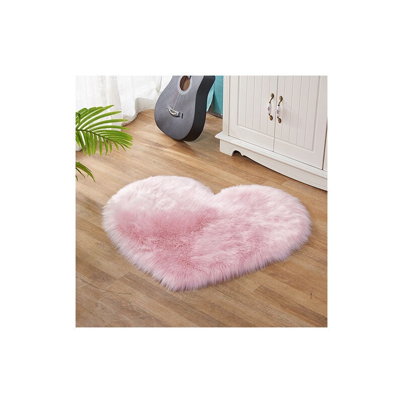 Tapis artificiel en forme de coeur rose en peau de mouton douce peluche longue peluche mouse tapis de chambre à coucher canapé tapis de sol décoratif