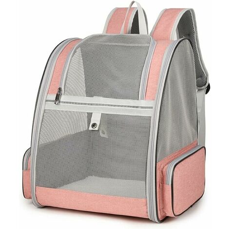 Rose-Sac de Transport pour Chats Petits Chiens 7.5kg, Sac à Dos en Filet Respirant pour Petit Animaux, Pliable Spacieux avec Matelas en Peluche Amovible, Panier pour Voyage on Train Voiture Avion