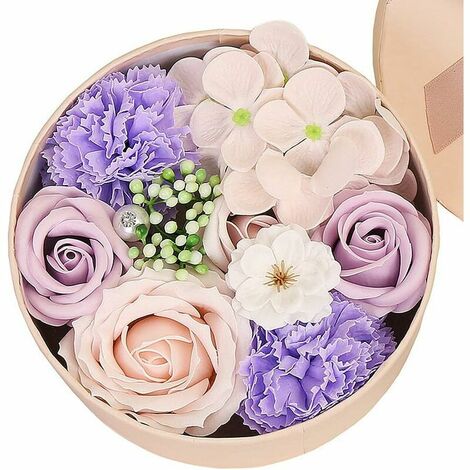 Rose Soap Gift Box, Rose Soap Flower Gift Box, Rose Flower Box with Gift Card for Valentine's Day, Home Decor, Creative Birthday Gifts (Purple)