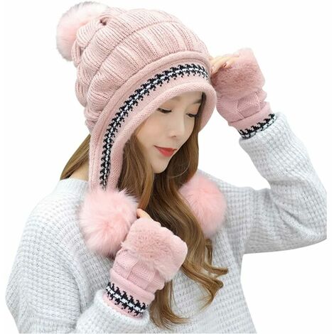Rose tricoté chaud cache-oreilles écharpe pour femmes hiver chaud chapeau femme tricoté casquette de Baseball coton