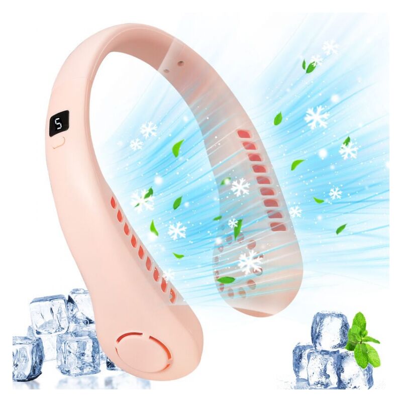 Cyslmuk - Rose Ventilateaur de cou portable sans lame 5 vitesses Affichage numerique 3000 mAh Grande capacite Rechargeable usb Petit ventilateur de