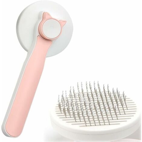 （Rose）Brosse de toilettage pour chat, brosse auto-nettoyante pour chats, brosse à poils longs et courts, brosse à poils courts pour enlever les sous-poils lâches