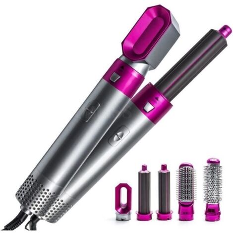 (Rose)Brosse sèche 5 en 1 - FER A LISSER - Multi-style, Rizer, Onduler, Lisser et Donner du volume (Rose)