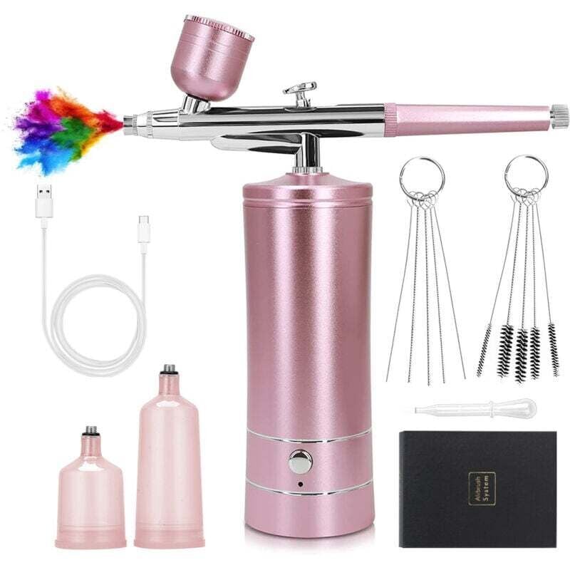 Image of Kit aerografo senza fili (oro rosa) con compressore, mini aerografo portatile, aerografo per unghie ricaricabile, pittura su modelli Ymyny