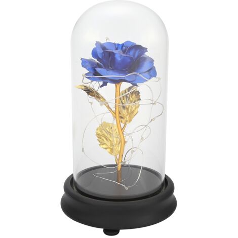 Roségoldene LED-Lampe mit Glasfuß – Geschenkidee zum Valentinstag und zur Hochzeit – Blaues Licht