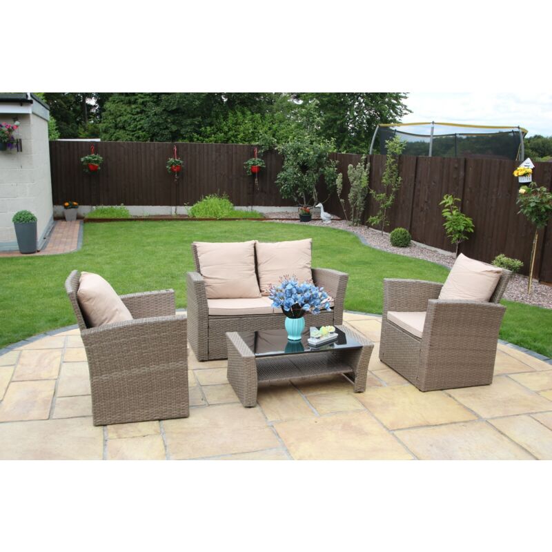 Rosen Conservatory 4 Piece Set Rattan Sofa Garden Furniture Patio Table Chairs