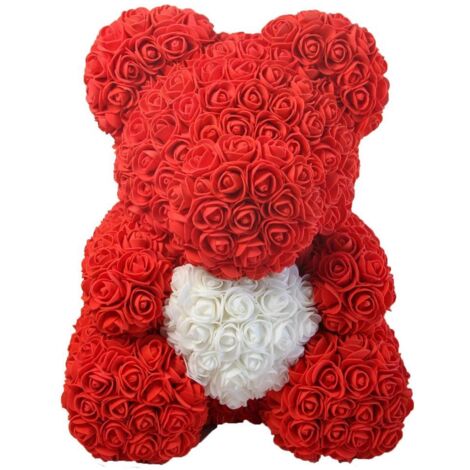 Rosenbär 25 cm - rot mit weißem Herz