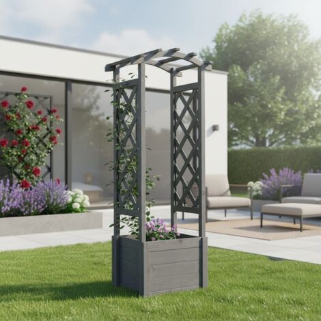 Rosenbogen mit Pflanzkasten - Rankgitter Gartenbogen Holz grau