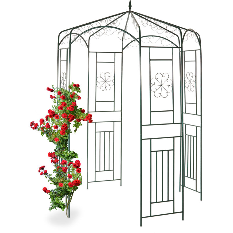 Relaxdays Rosenpavillon Metall, Rankhilfe Für Kletterpflanzen, Garten, Dekorativer Rankpavillon, Hbt 250x160x160cm, Grün
