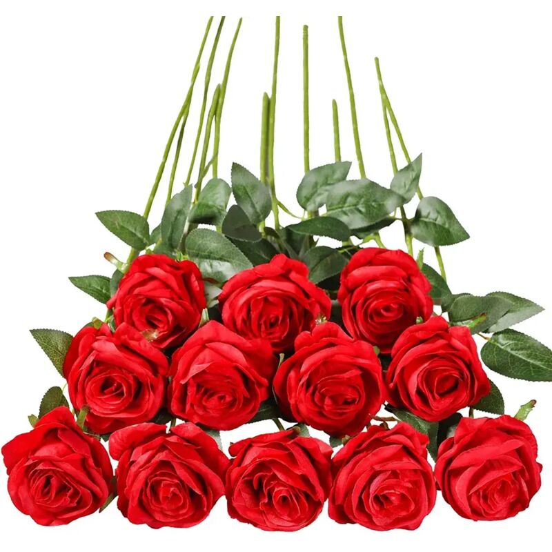 Roses artificielles Alamro, lot de 12, fleurs décoratives en soie avec tige unique de 50 cm (19,68 pouces), réalistes, pour la décoration de jardins,