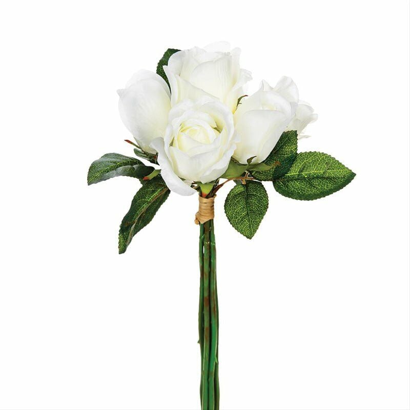 Roses Artificielles Blanches 31cm Bouquet de 7 Silumen Blanc