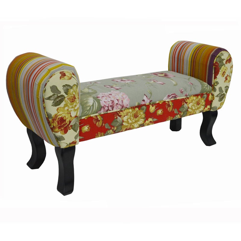 Watsons - ROSES - Shabby Chic Chaise Pouffe Stool / Wood Legs - Multi-coloured