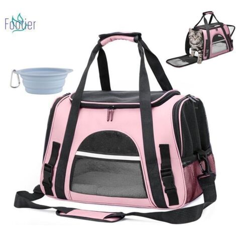 (Rose)Sac de Transport Chat Rose, Sac à Main Bandoulière Démontable Lavable Pliable pour Chat Chaton Petit Chien Lapin Animal