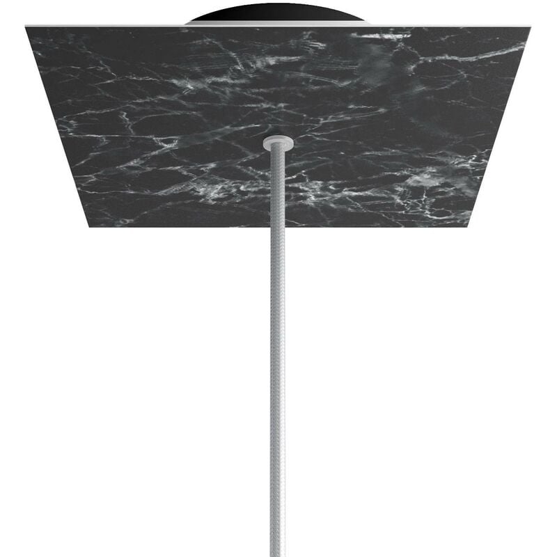 

Creative Cables - Rosetón Rose-One cuadrado, 200 mm con 1 agujero y 4 agujeros laterales | Mármol Marquina - Negro - Mármol Marquina