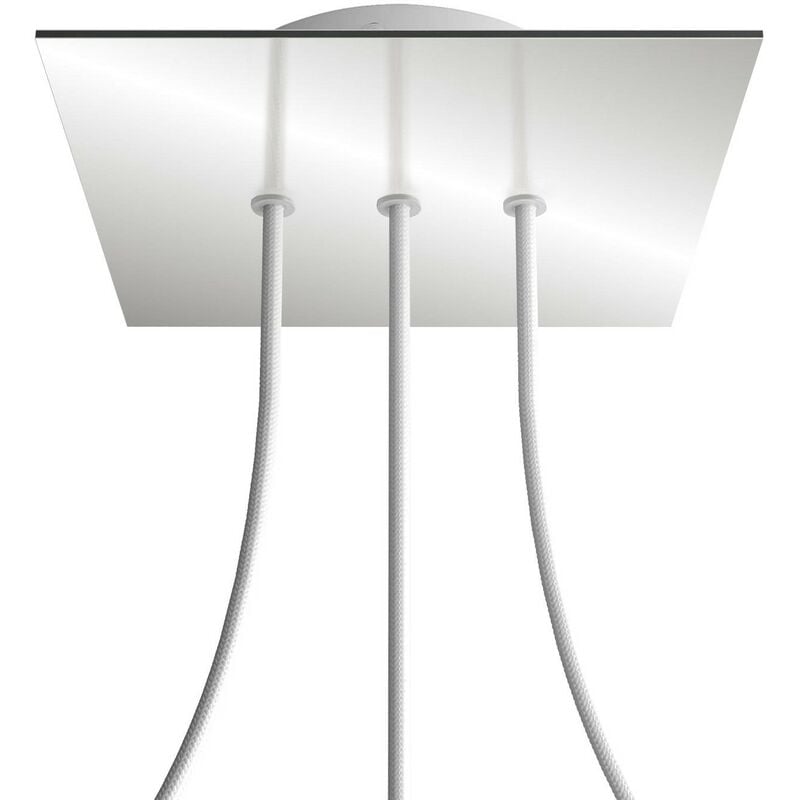 

Creative Cables - Rosetón Rose-One cuadrado, 200 mm con 3 agujeros en linea y 4 agujeros laterales | Blanco - Espejo - Espejo