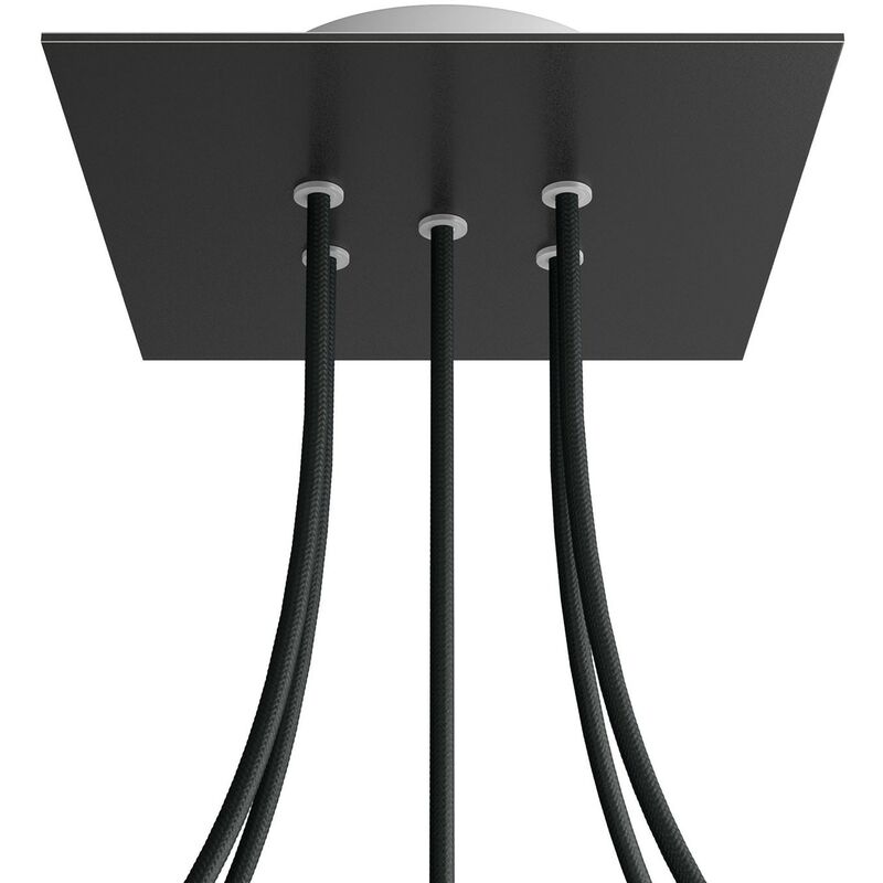 

Creative Cables - Rosetón Rose-One cuadrado, 200 mm con 5 agujeros y 4 agujeros laterales | Negro mate - Blanco - Negro mate