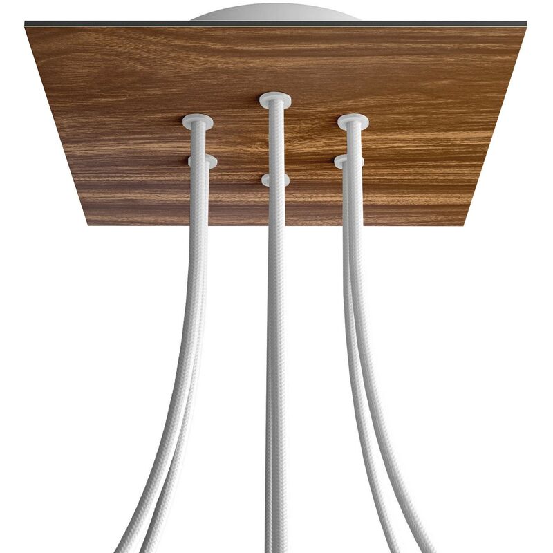 

Creative Cables - Rosetón Rose-One cuadrado, 200 mm con 6 agujeros y 4 agujeros laterales | Blanco - Madera - Madera