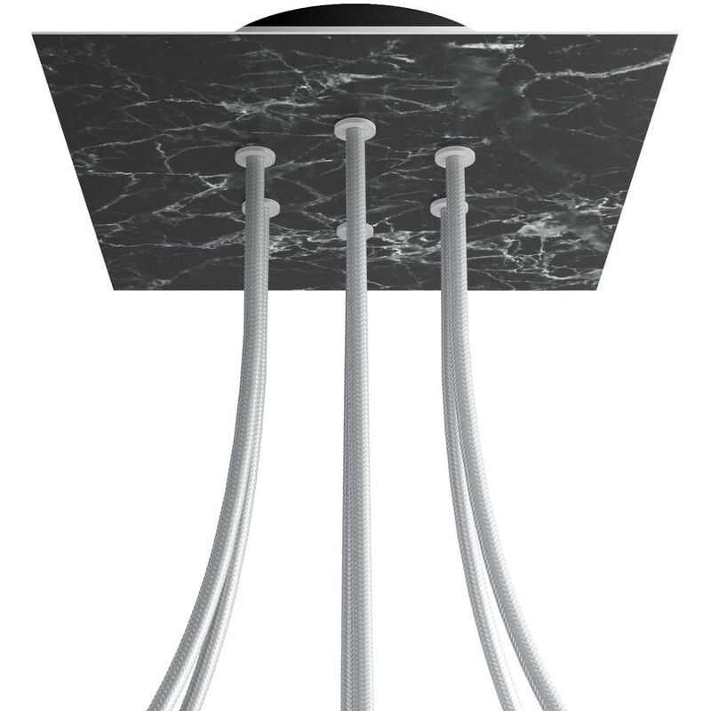 

Creative Cables - Rosetón Rose-One cuadrado, 200 mm con 6 agujeros y 4 agujeros laterales | Mármol Marquina - Negro - Mármol Marquina