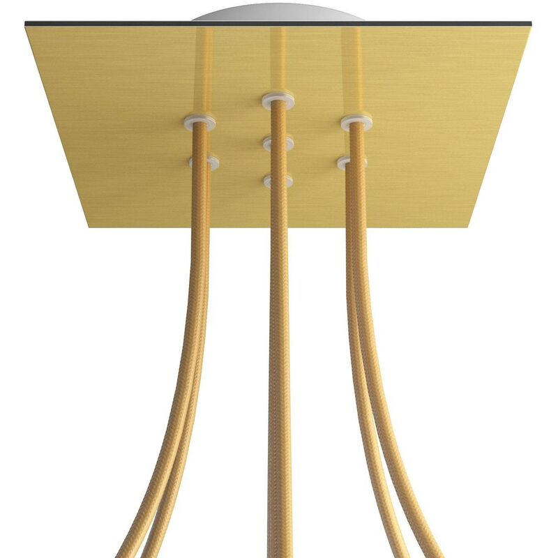 

Creative Cables - Rosetón Rose-One cuadrado, 200 mm con 7 agujeros y 4 agujeros laterales | Latón satinado - Blanco - Latón satinado