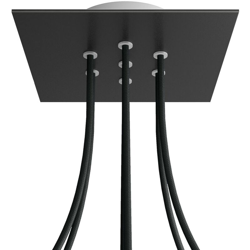 

Creative Cables - Rosetón Rose-One cuadrado, 200 mm con 7 agujeros y 4 agujeros laterales | Negro mate - Blanco - Negro mate
