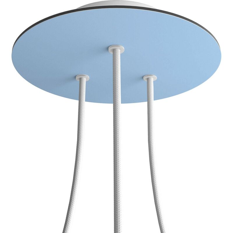 

Creative Cables - Rosetón Rose-One redondo, diámetro 200 mm con 3 agujeros y 4 agujeros laterales | Blanco - Azul claro - Azul claro