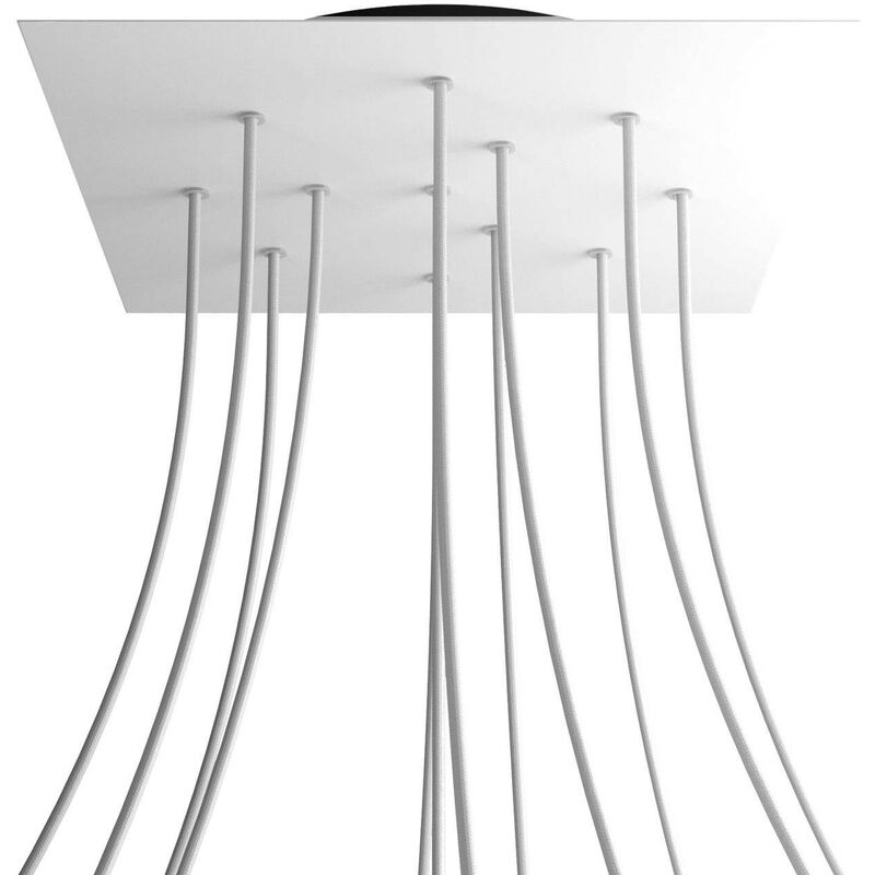 

Creative Cables - Rosetón XXL Rose-One cuadrado, 400 mm con 12 agujeros y 4 agujeros laterales | Blanco mate - Negro - Blanco mate