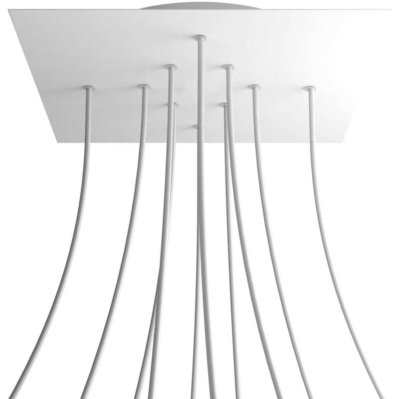 

Creative Cables - Rosetón XXL Rose-One SMART cuadrado, 400mm con 10 agujeros en linea - compatible con asistentes de voz | Blanco mate - Blanco mate