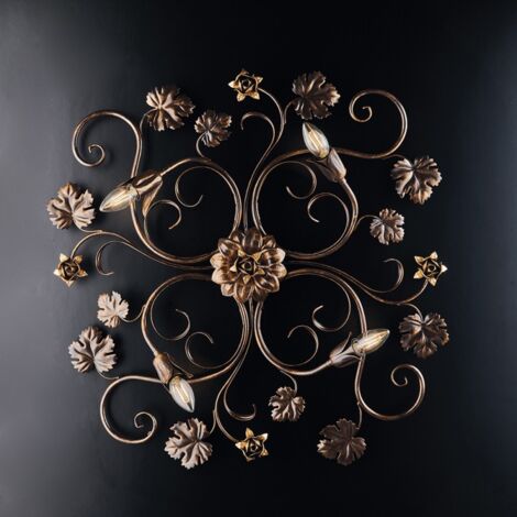 Rosetones de luz de techo en hierro Marrón Dorado cuatro luces 76x67x h17 cm