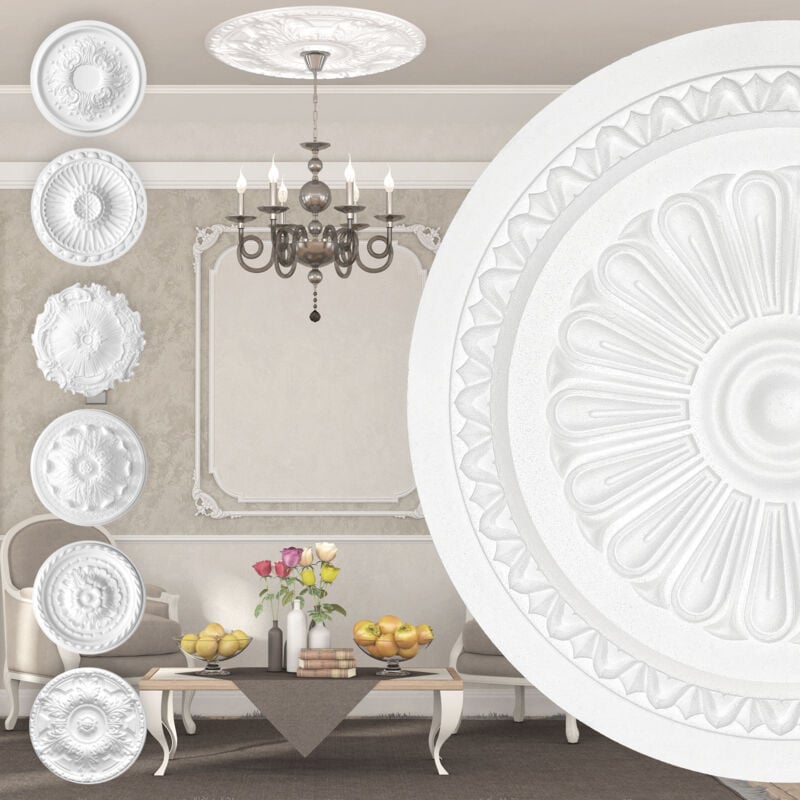 Rosette en polystyrène - décor intérieur, plafond & mur stucco eps - blanc: R-23 - ø 60cm
