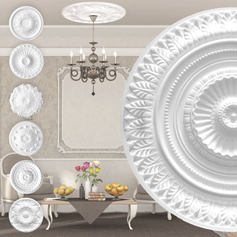 Rosette en polystyrène - décor intérieur, plafond & mur stucco eps - blanc: R-09 - ø 64cm