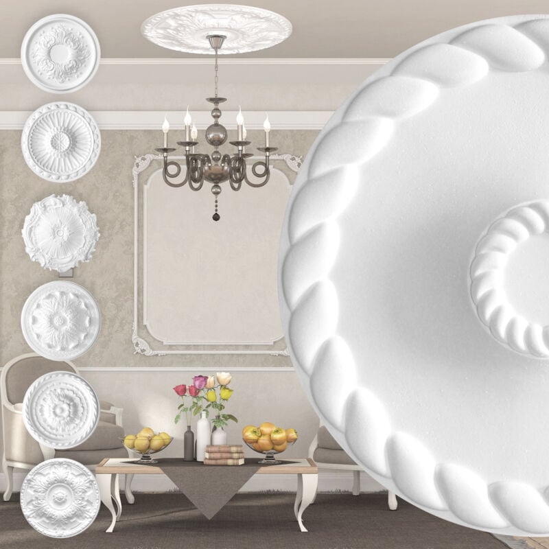 Rosette en polystyrène - décor intérieur, plafond & mur stucco eps - blanc: R-22 - ø 60cm