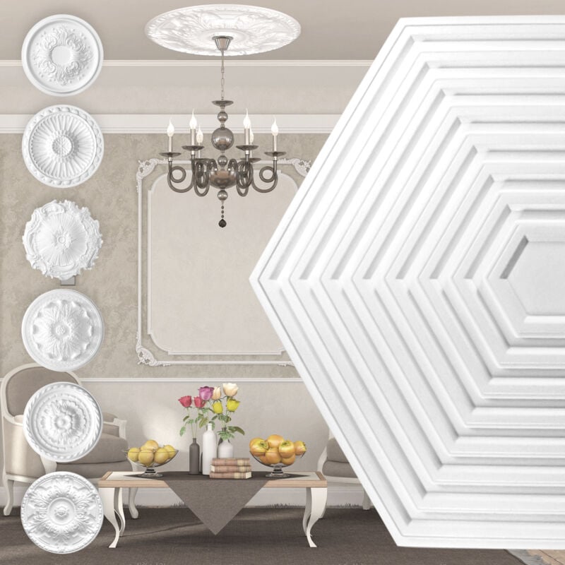 Rosette en polystyrène - décor intérieur, plafond & mur stucco eps - blanc: R-32 - 64x56cm