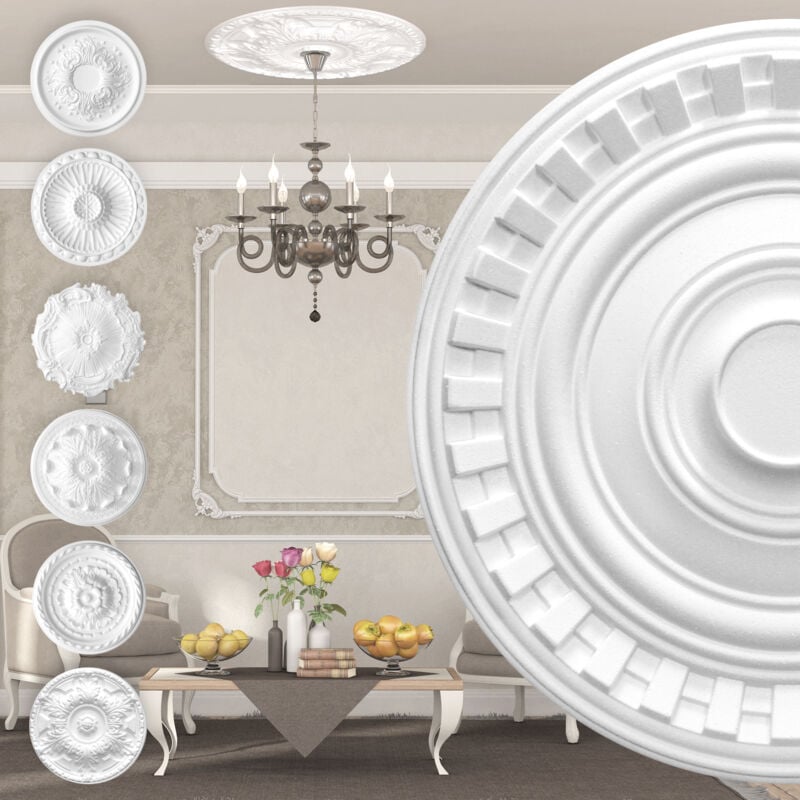 Rosette en polystyrène - décor intérieur, plafond & mur stucco eps - blanc: R-27 - ø 60cm