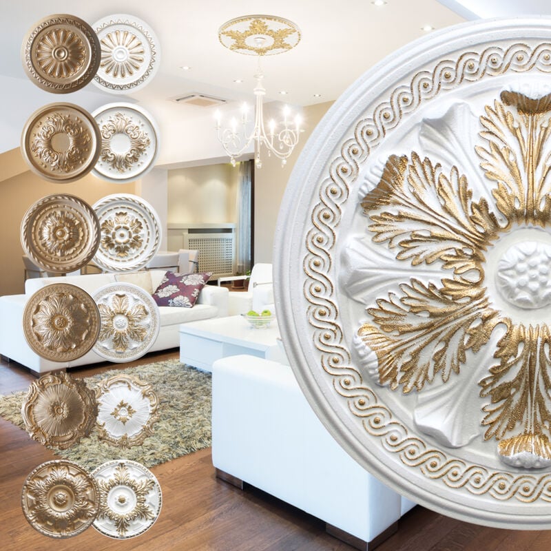 Rosette en polystyrène - décor intérieur, stuc plafond et mur eps - or: R-08 - ø 47cm, or