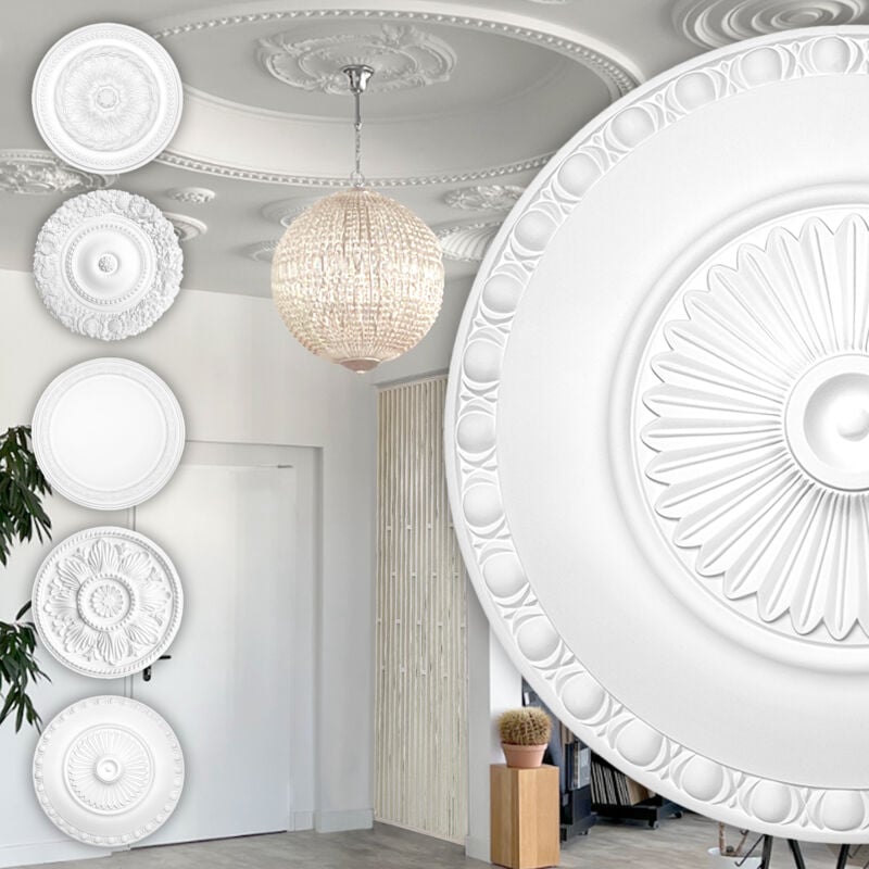 Rosette Stucco - Rosette de plafond en mousse dure de pu, robuste Hexim Perfect Série 1: B3023 - ø 600mm