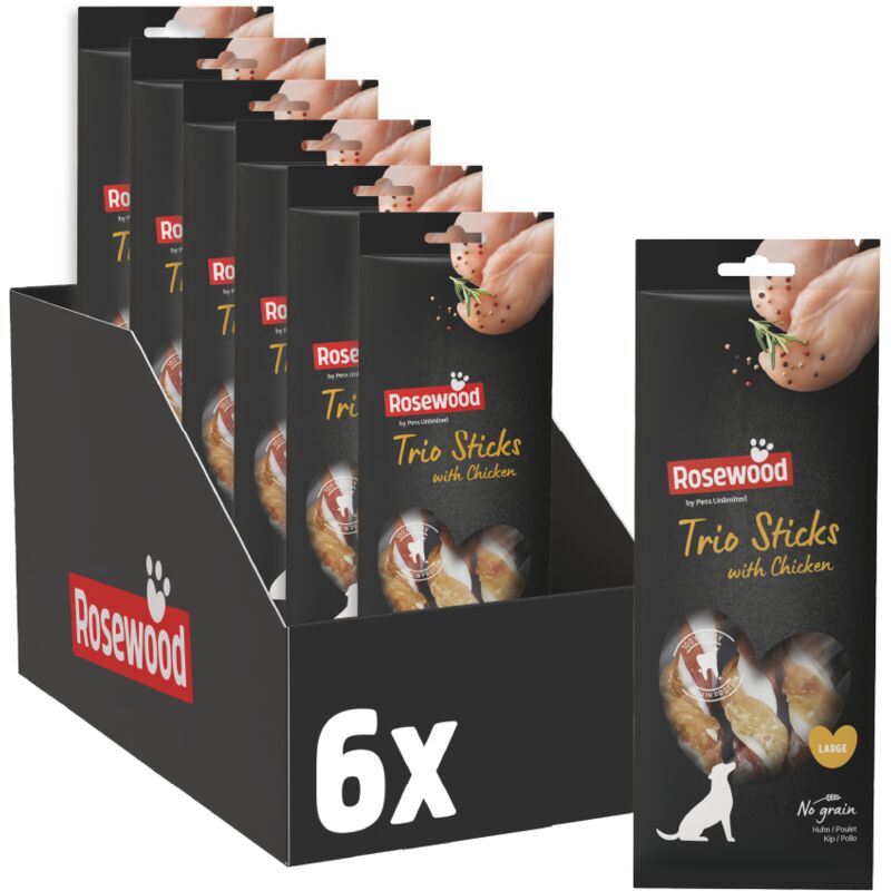 Rosewood Trio Sticks Huhn Large – Feste Kaustangen Mit Huhn, Kausnack Aus Rinderhaut Für Große Hunde, Unterstützt Die Zahnpflege, Ohne Getreide,