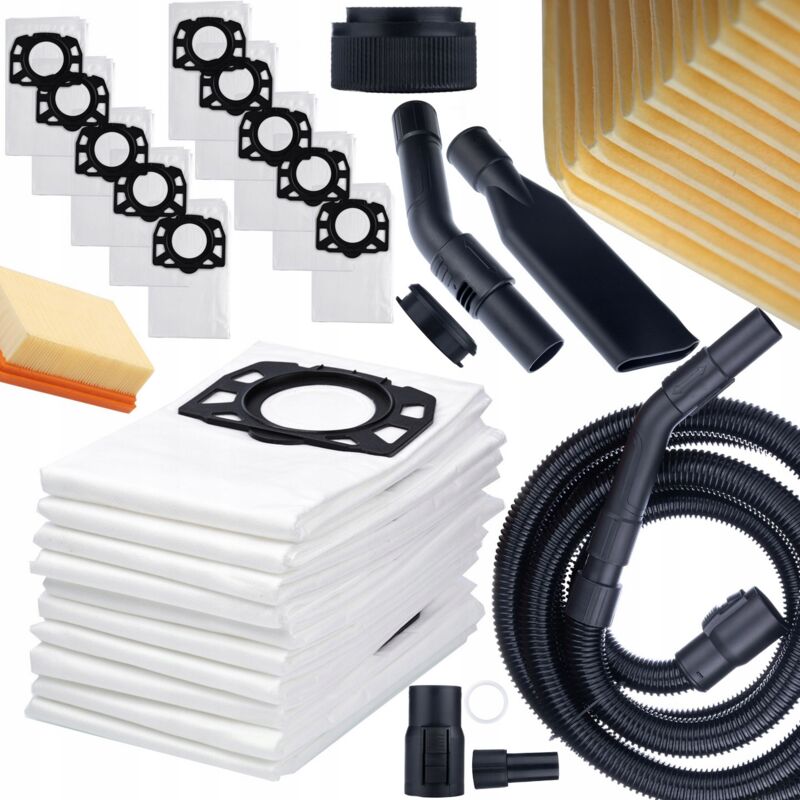Rosfix 10 sacchetti + filtro per aspirapolvere Kärcher WD6 WD4 WD5 MV4 + tubo / tubo per aspirapolvere Kärcher 4m