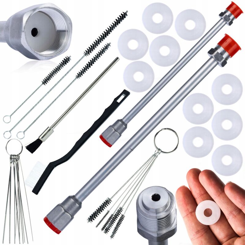 Rosfix 2x Lancia per pistola di verniciatura 30, 50cm + Set di pulizia + 10x Guarnizioni