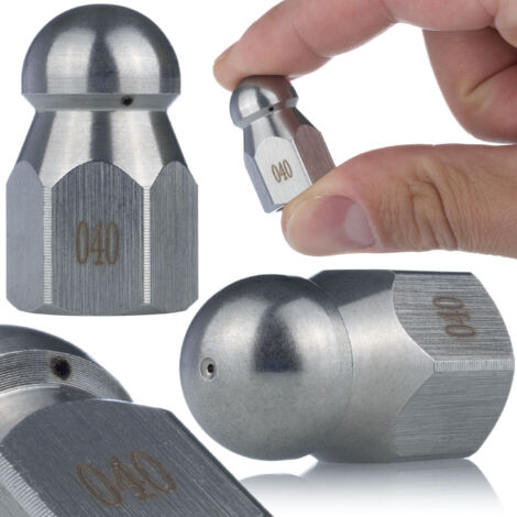 Rosfix Buse de Curage 040 1+3 – Acier Inoxydable, 1/4"F, 350 Bar, 155°C  4 Jets (3 Arrière, 1 Avant)  Pour Nettoyage de Canalisations  Accessoire Nettoyeur Haute Pression
