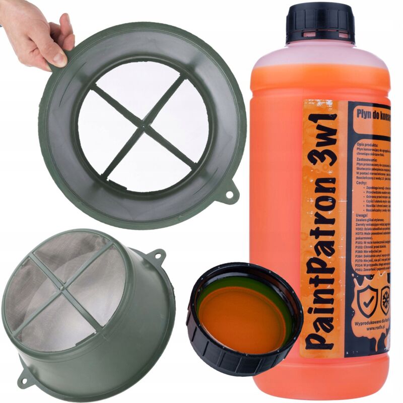 Rosfix Fluido di manutenzione e pulizia per l'unità di verniciatura Rosfix PaintPatron 3in1 1L + Rosfix Filtro nero per filtrare la vernice