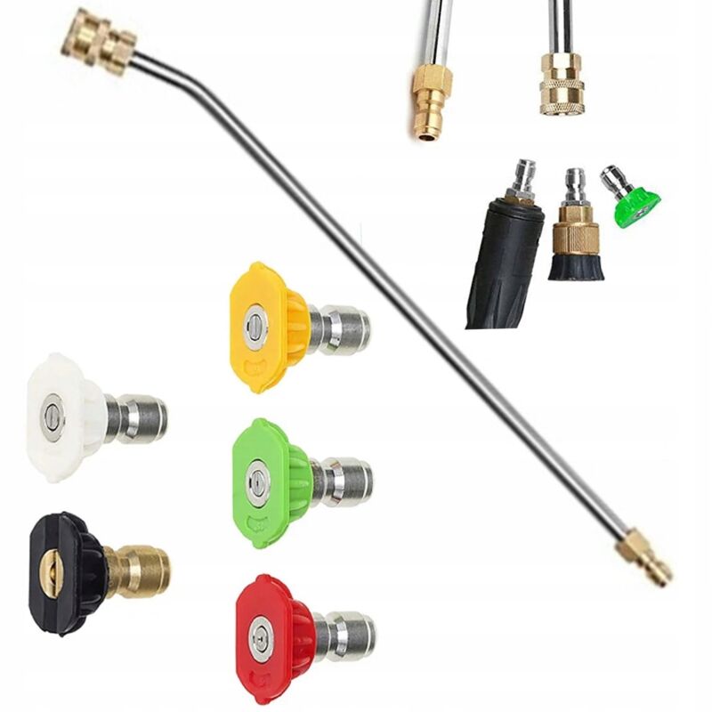 Rosfix Set 5 ugelli ad attacco rapido per idropulitrice (0°, 15°, 25°, 40°, 60°) + Lancia per idropulitrice 1/4'' 34cm, piegata 30°