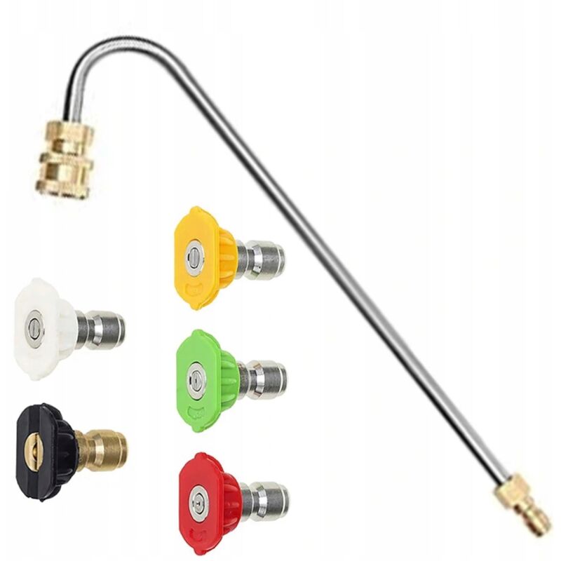 Rosfix Set 5 ugelli ad attacco rapido per idropulitrice (0°, 15°, 25°, 40°, 60°) + Lancia per idropulitrice 1/4'' 34cm tipo U
