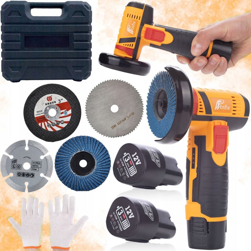 Rosfix Mini Smerigliatrice Rosfix Blue Bird 12V MBB12V + Disco Diamantato Segmentato da 75mm per Materiali da Costruzione per Smerigliatrice 12V