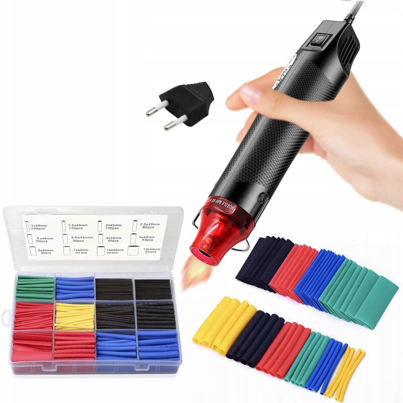 Rosfix Mini Pistola termica ad aria calda 300W + Rosfix Set di tubi termorestringenti 850 pz.